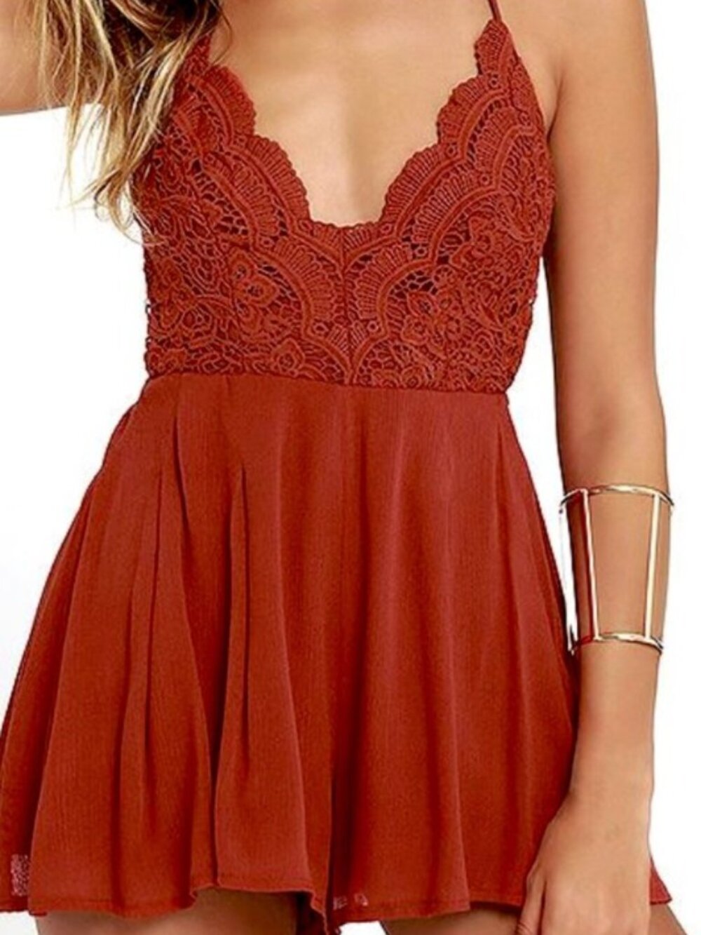 NWT Lulus Star Spangled Romper Rust Red Size Small - Picture 3 of 5
